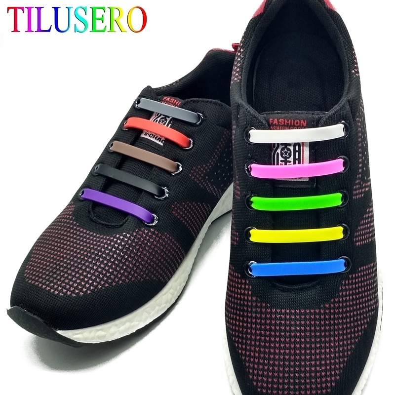 Lot de 16 lacets créatifs en Silicone, élastiques, pour chaussures sans cravates