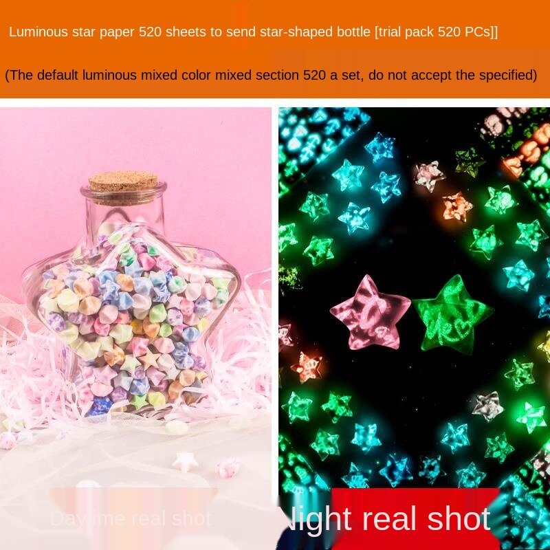 Lighting Star Origami Paper Handmade Mixed Set Craft Paper Folding DIY Crafts Fluorescence Home Decoration Stickers Luck: 520Pcs with 1 Bottle