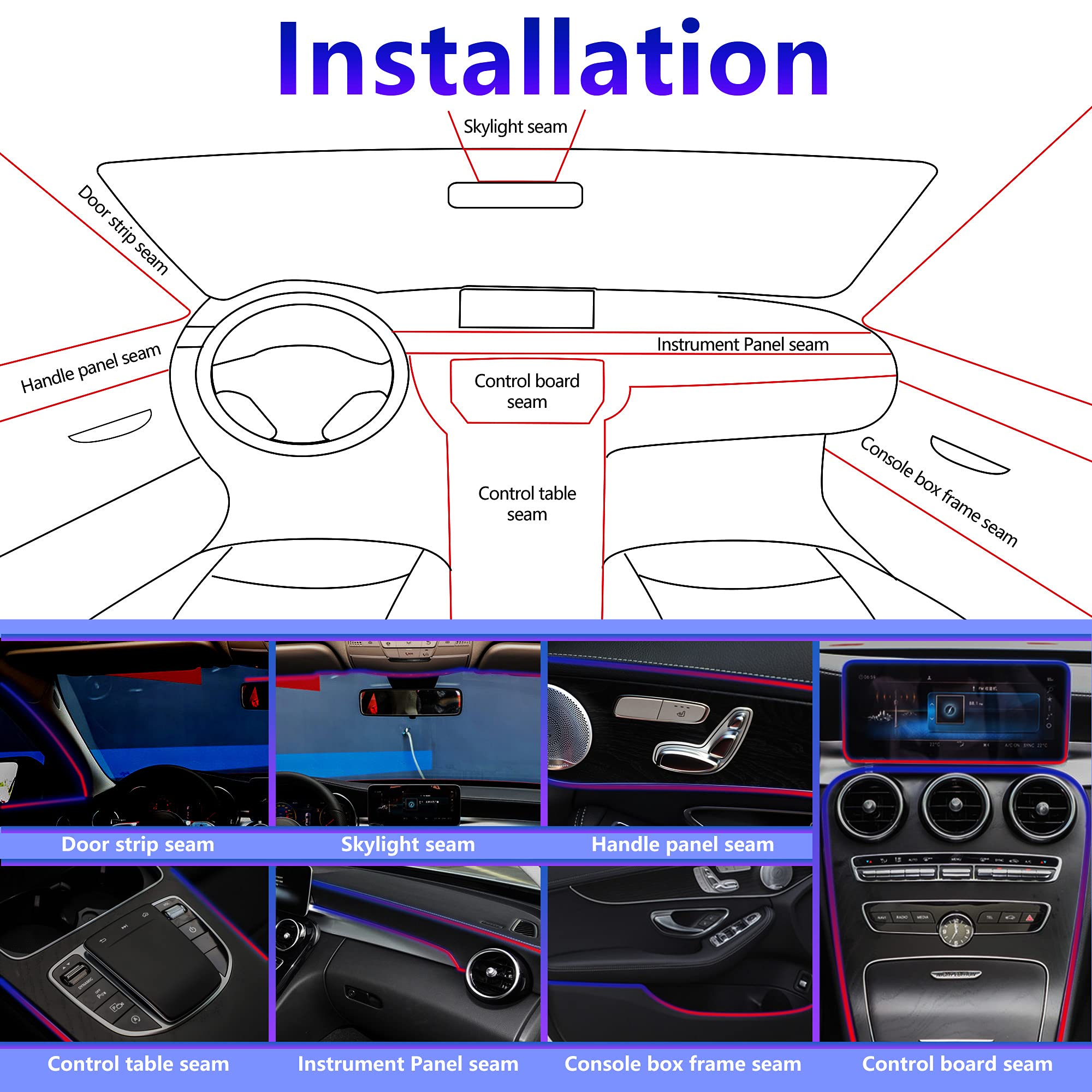 LED Auto Innenraum Umgebungs licht RGB Glasfaser Beleuchtung Bausatz mit USB App Musik steuerung Neon- Auto Atmosphäbetreffend dekorative Lampe Streifen