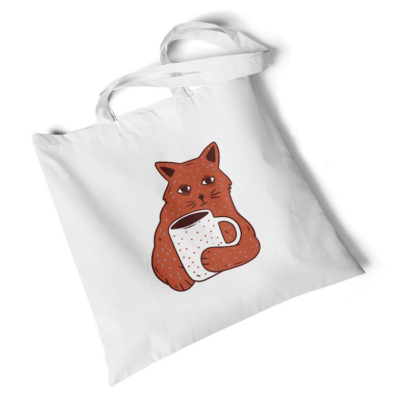 Milieuvriendelijke boodschappentassen dames dierenprint canvas tas strand grote casual handtassen originele studenten schoudertassen: Koffiekat