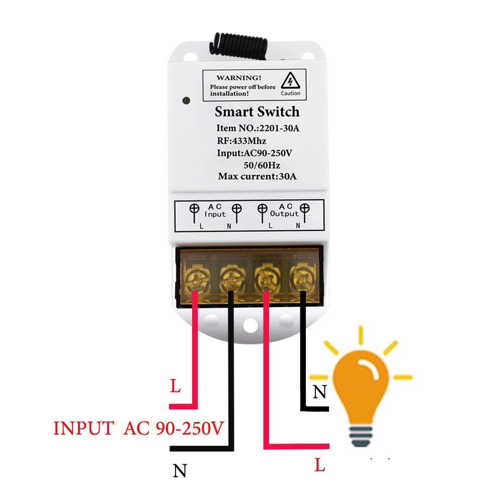 Rubrum 433MHz AC 110V 220V 30A 1CH Wireless Remote Control Switch RF Relay Receiver Push Button Wall Panel Switch For Pump Light