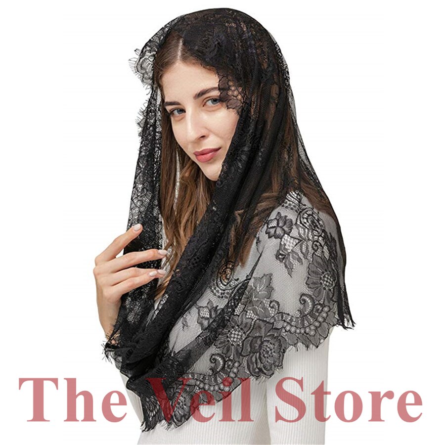 Schwarz Weiß Spitze Mantilla Kapelle Schleier für Kirche Runde Schal HeadCover wickeln Latein Masse Babuschka Mantilla de Novia Negra Mantille