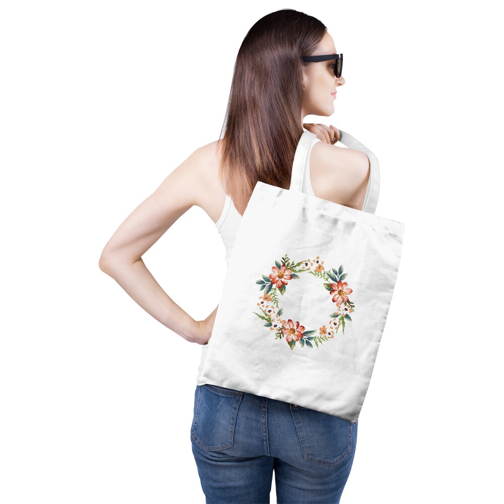 Bloemen Printing Boodschappentas Canvas Tote Bag Print Wit Schouder Bakken Voor Reizen Boodschappentassen Herbruikbare Eco Katoen Handtassen