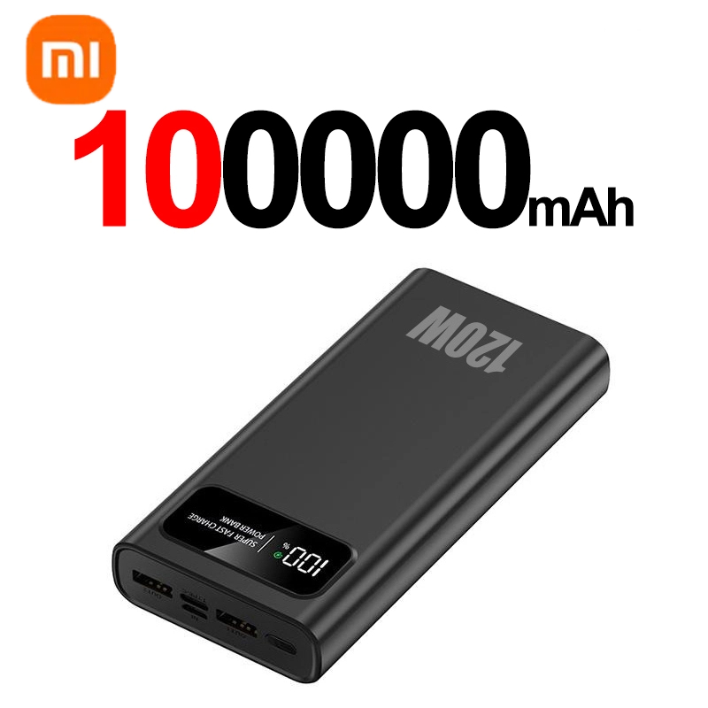 XIAOMI 120W 200000 mAh power bank grande capacidade de carregamento super rápido bateria externa led display digital para iphone android novo: Prateado