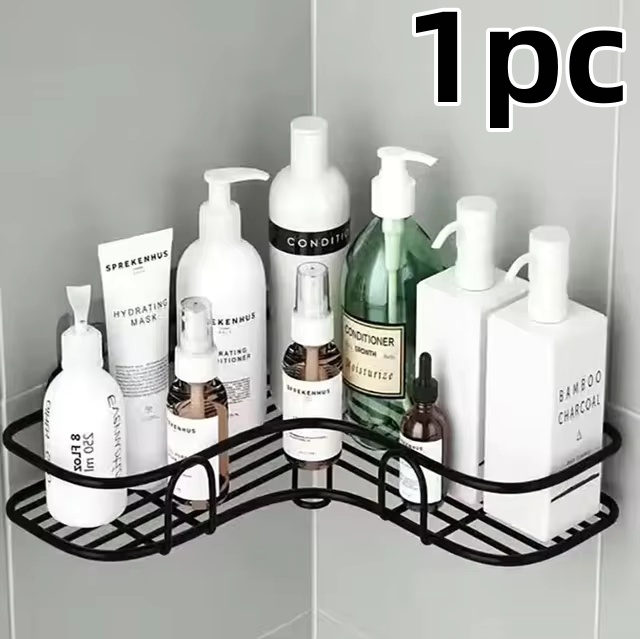Estante de baño, estantes de almacenamiento de esquina montados en la pared, soporte para champú, estante de hierro, escurridor de ducha, organizador de accesorios de cocina