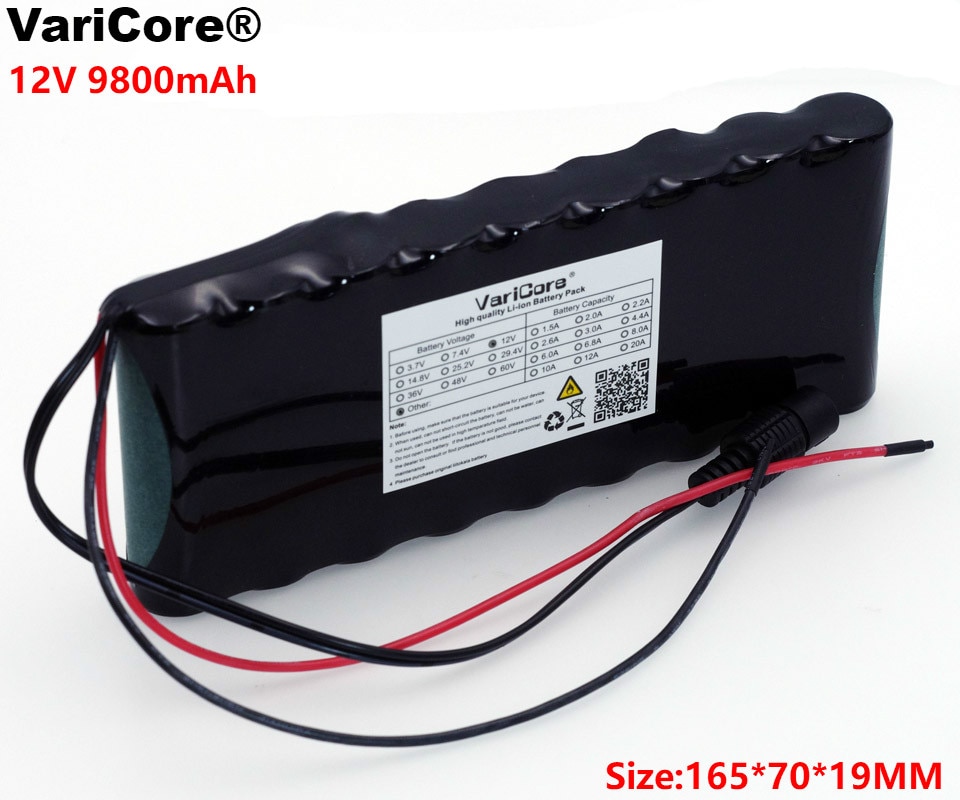 VariCore 12 v 9.8Ah 9800 mah 18650 Oplaadbare Batterij 12.6 v BMS Bescherming Boord CCTV Monitor batterij DC 5.5 * 2.1mm