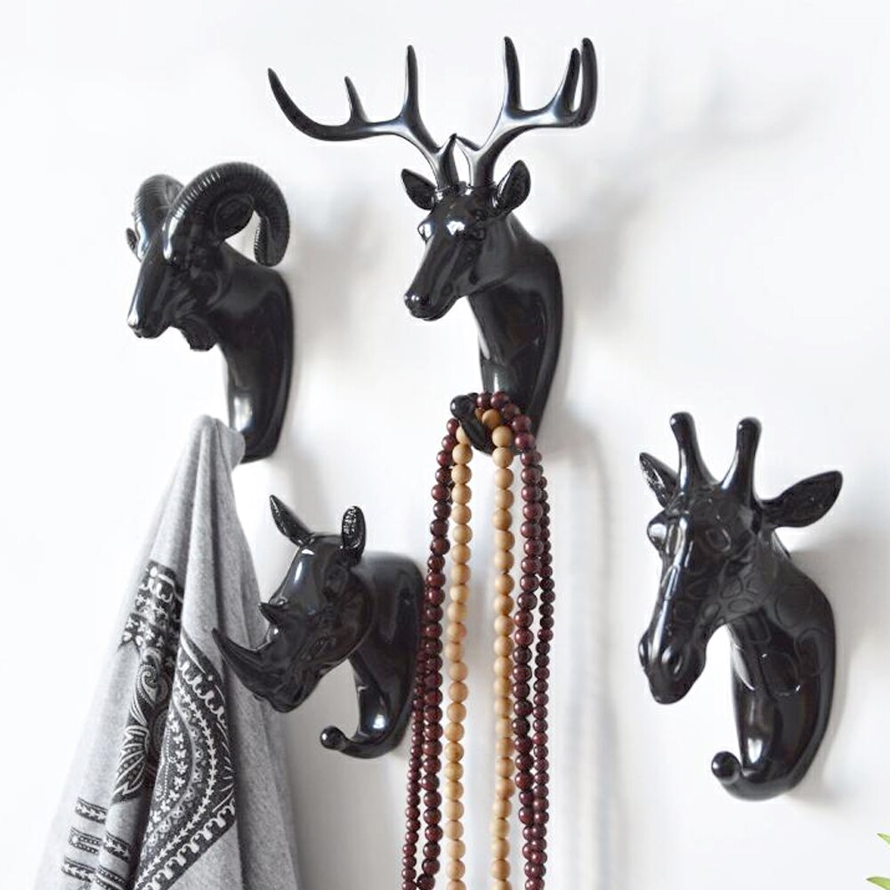 Perchero de pared con cabeza de ciervo, Perchero de ropa autoadhesivo sin marcar para animales, Perchero de exhibición para decoración del hogar, colgador de llaves de almacenamiento para pared