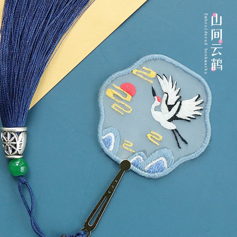 Chinese Flower DIY Bookmark Embroidery Kit with Hoop Needlework Cross Stitch Handmade Craft Sewing Art Set Unfinished Kit: 6
