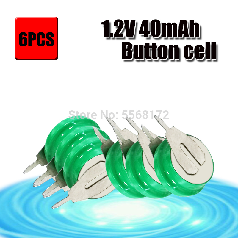 Original Brand 1.2V 40mAh Ni-MH Rechargeable Button Cell Battery Ni MH Batteries With Pins: 6pcs