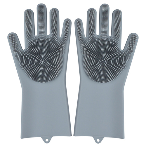 1 par opvask handsker silikone opvask handsker køkken silikone rengøring husholdningsværktøj til ren bil kæledyr børste handske: Grå