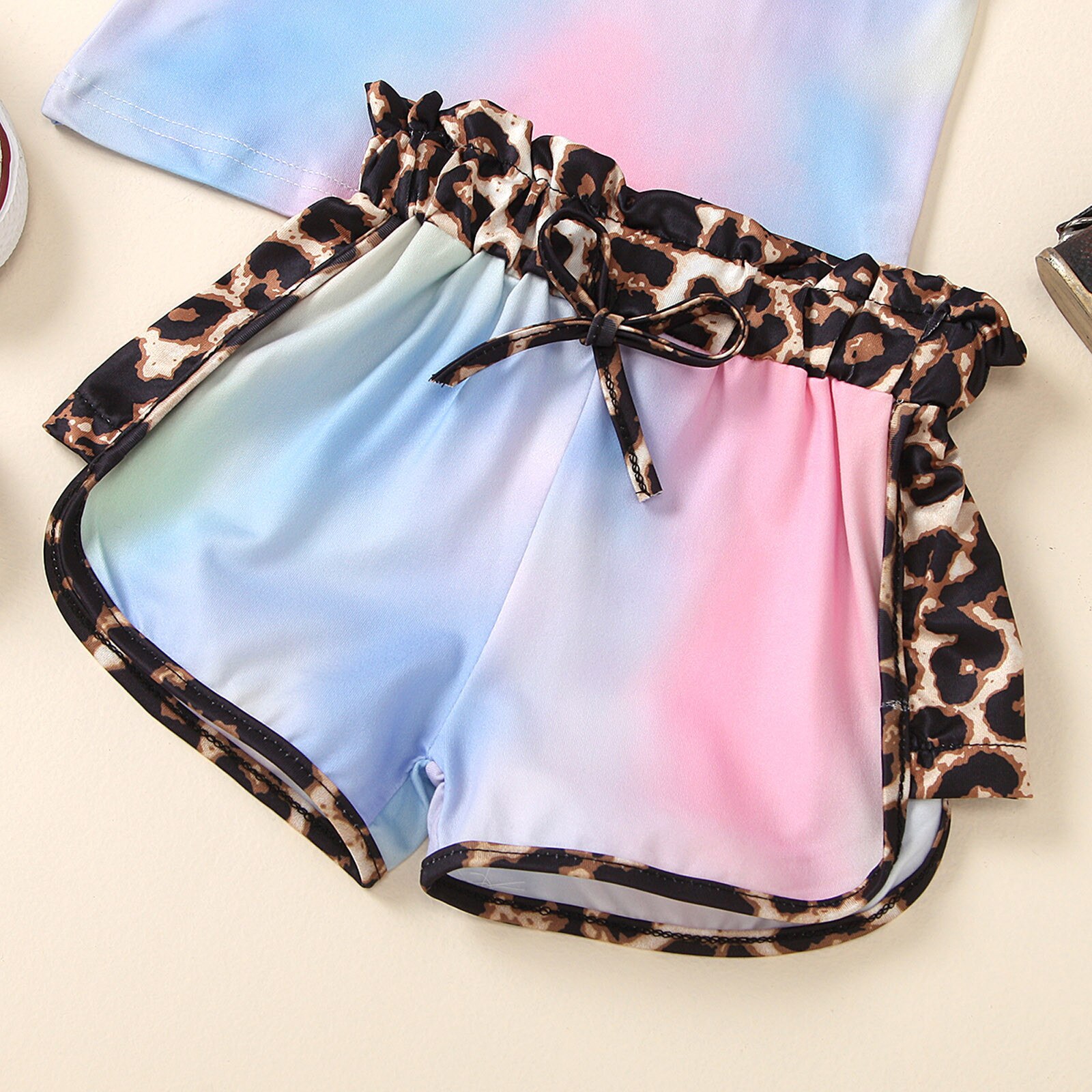Newborn Toddler Outfits Baby Girls Colorful Print Leopard Cute Two-piece T-shirts+shorts Pant Clothes Summer Casual Sets