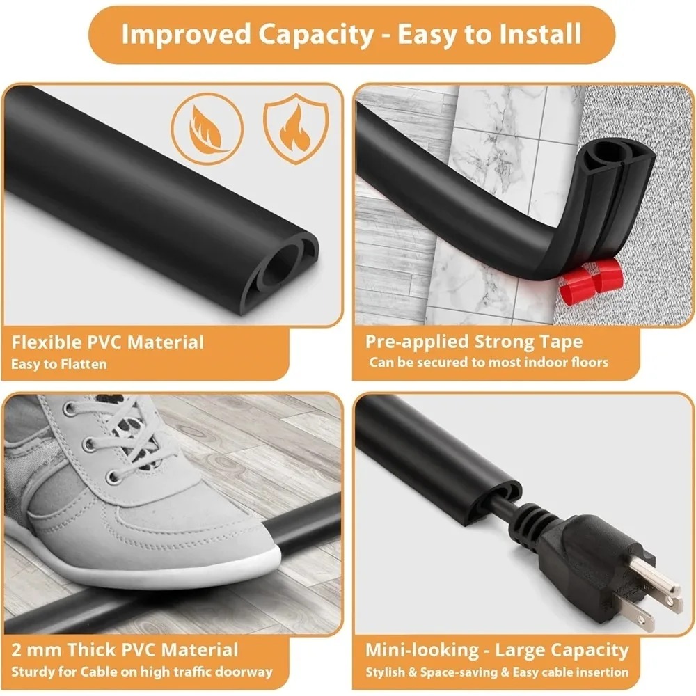 Cubierta de Cable de suelo, Protector de Cable ocultador, manguitos de Cable de alimentación, extensión de pared, Cable eléctrico, ranura para conducto, gerencia de Cable, 1m/3m, 1 ud.