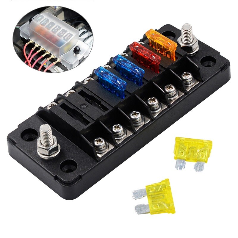 6 Way Terminals Circuit Car Blade Fuse Box Plastic Cover Fuse Box Holder With Cover Board Fuse Holder Box Tools Set