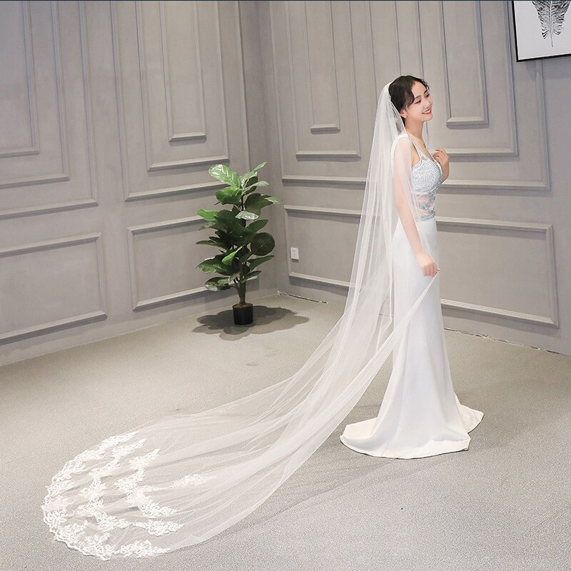 3M nachlaufen Llower Schleier Hochzeit Zubehör Braut Romantische Hochzeit Schleier 1 Schicht Spitze Mit Kamm