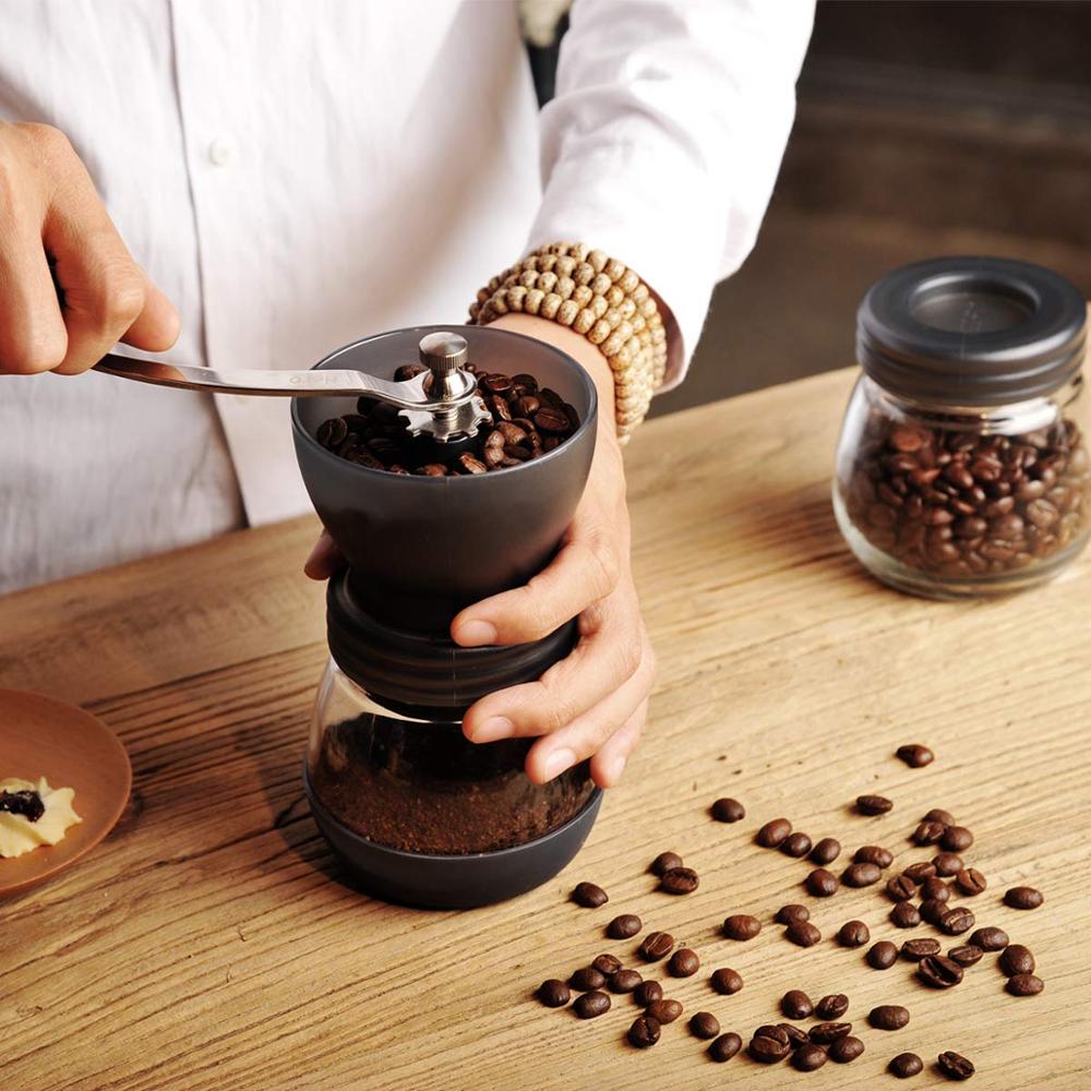 Hånd kaffemølle kaffebønnekværn med glasopbevaringstank bærbar manuel kaffekværn med genanvendelig grat