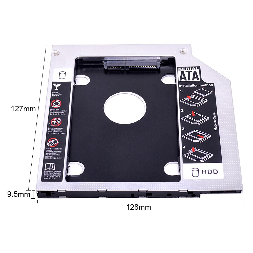 CHIPAL Universal Aluminum 2nd HDD Caddy 9.5mm for 2.5 Inch 2TB SATA 3.0 SSD Case Hard Disk Drive Bay for Notebook DVD CD ROM