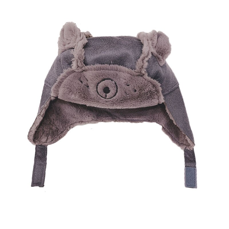 Babyjongens meisjes cartoon hoed kinderen kinderen oorklep kap winter warme pluche katoenen muts buiten lei feng muts: Grijs