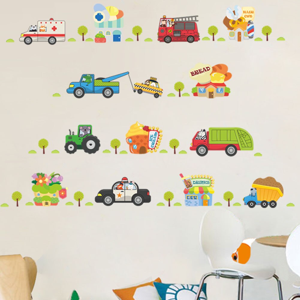 Cartoon McQ Racing road wall stickers for kids rooms nursery children's room decor on the wall car decals Child