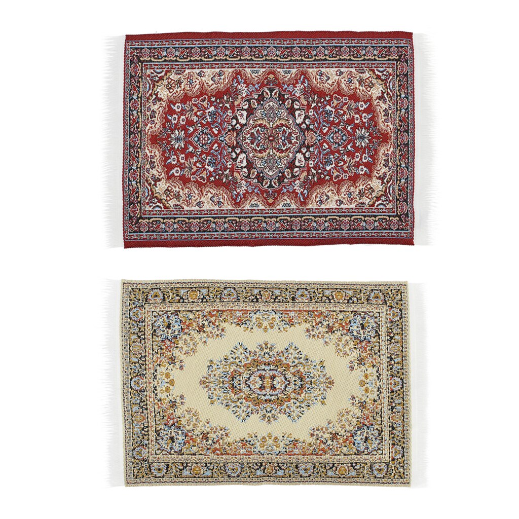 2 Stuks Handgemaakte Geweven Tapijt Vloer Tapijt Miniaturen Decor Voor