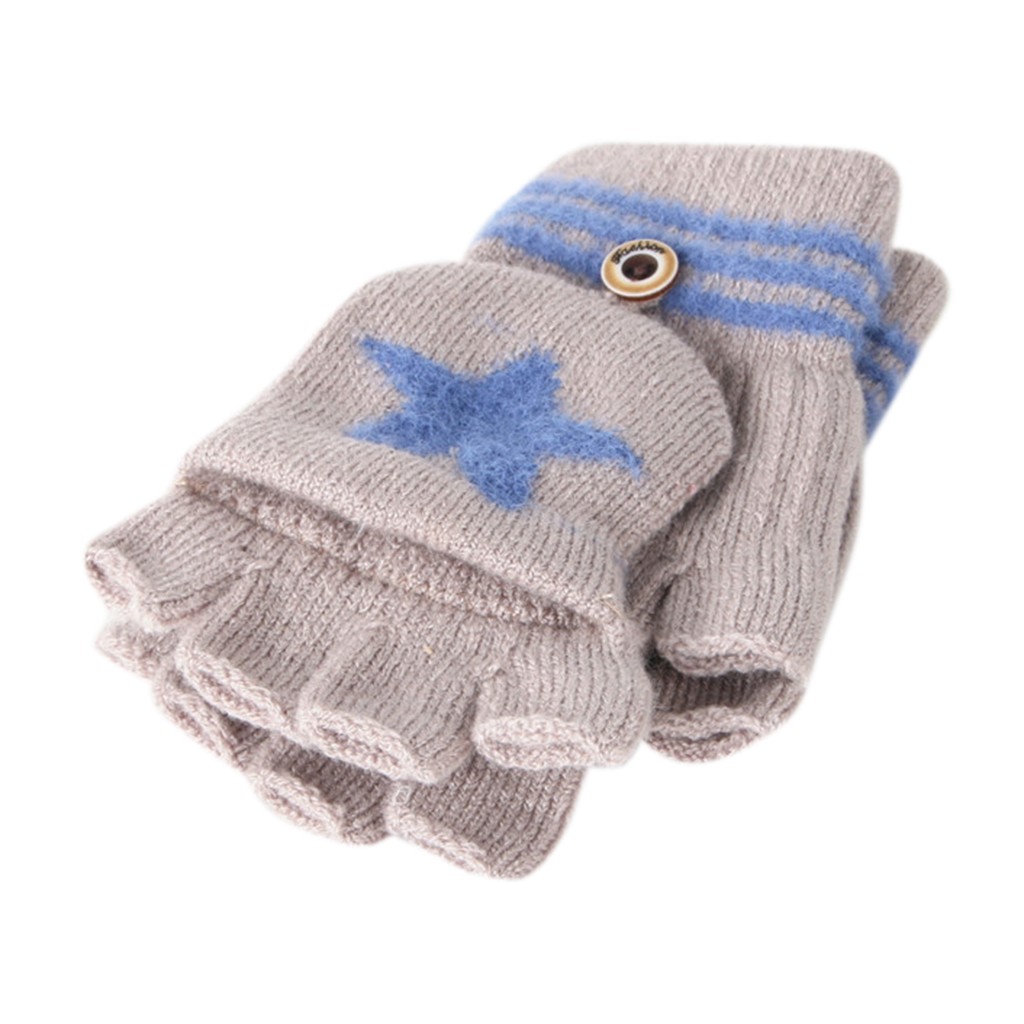 ARLONEET Kid Girls Boys Winter Knit Thicken Gloves Convertible Flip Top Fingerless mittens Stitching warm Gloves CO22