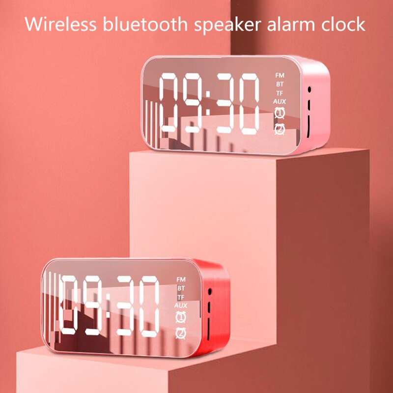 Multifunktions bluetooth högtalare spegel väckarklocka med fm radio led trådlös subwoofer musikspelare bordsklocka