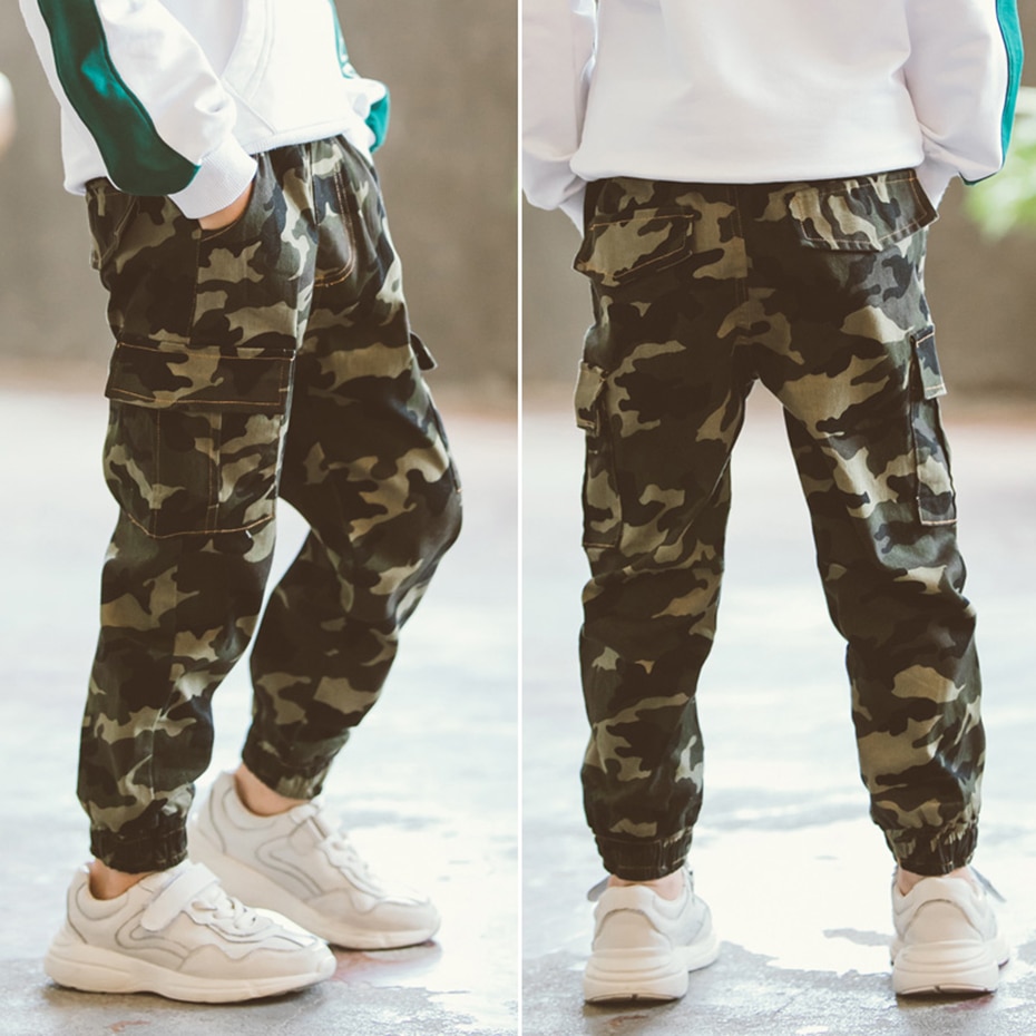 Byxor för pojke casual kamouflagebyxor pojke elastisk midja barnbyxor höst barns vinterkläder för pojkar streetwear