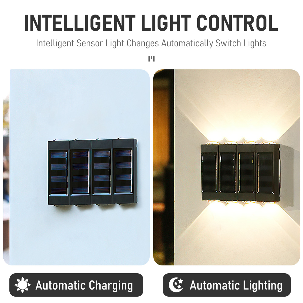 2 LED Solar Wall Lamp UP and Down Illuminate Outdoor IP65 Waterproof Solar Powered Spliceable Light For Home Garden Porch Yard