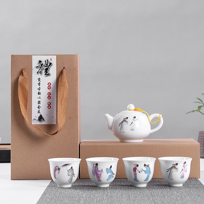 Utsökt handmålad keramisk teservis, porslin teservis, kung fu tekopp, resande tekanna kinesisk porslin tekopp set drinkware: 02