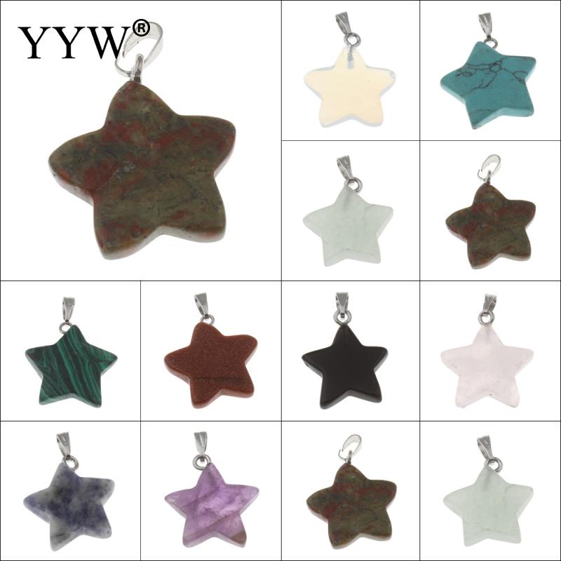 YYW Natural Real Stone Quartz Pendants Jewelry DIY Star Dangle Malachite Aventurine Sea Opal Rose Purple Crystal Stone Pendants