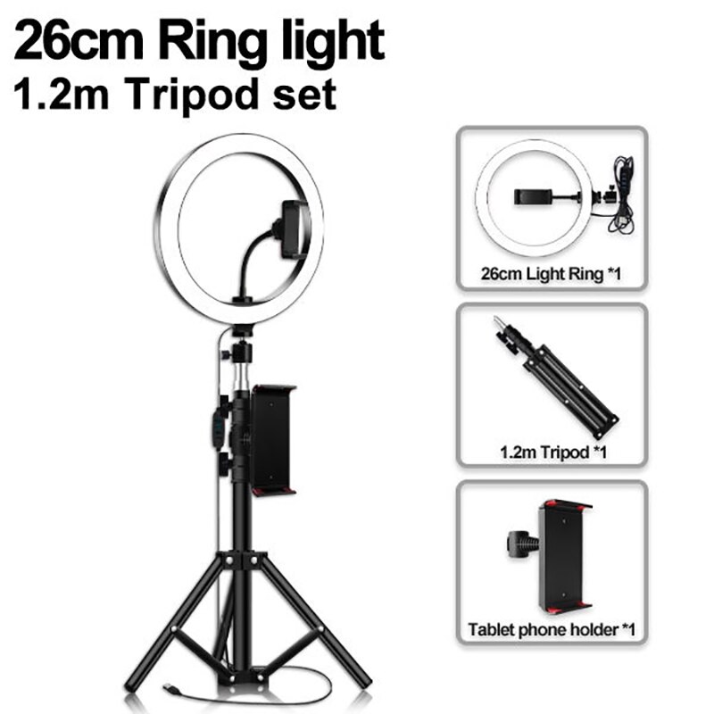 10- tums ringlampa med stativ för ipad fotograferingsstudio video led ringlampa 5600k med usb-kontakt för smink