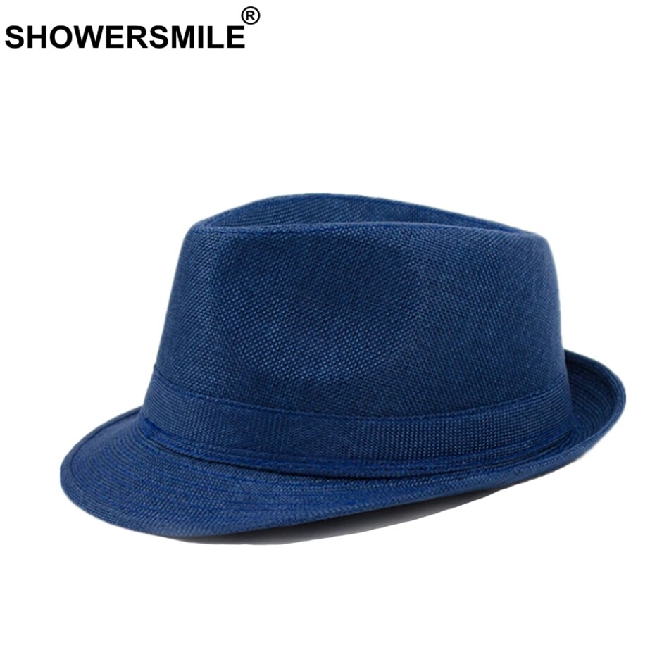 SHOWERSMILE-chapeaux Fedora pour hommes, casquette de plage d&#39;extérieur uni en lin uni, kaki, Style britannique, pour le printemps et l&#39;été