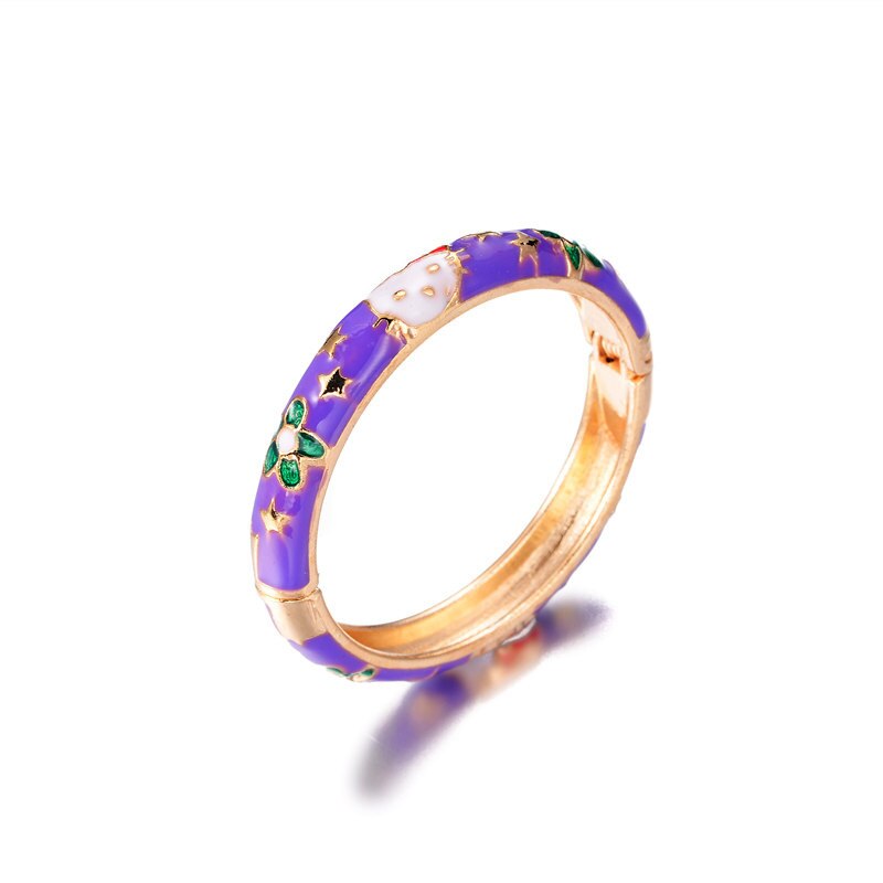 Flower Kitty Bangle Cuff Open Hand Bracelet Manchette For Baby Kids Rose Cute Small Rose Gold Kids Bangles Jewelry: purple