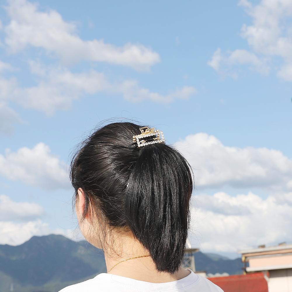 1PcFashion Geometric Imitation Pearl Hair Clips Hair Claw Crab Crystal Retro Heart Shape Hairpin Hair Accessories For Women Girl