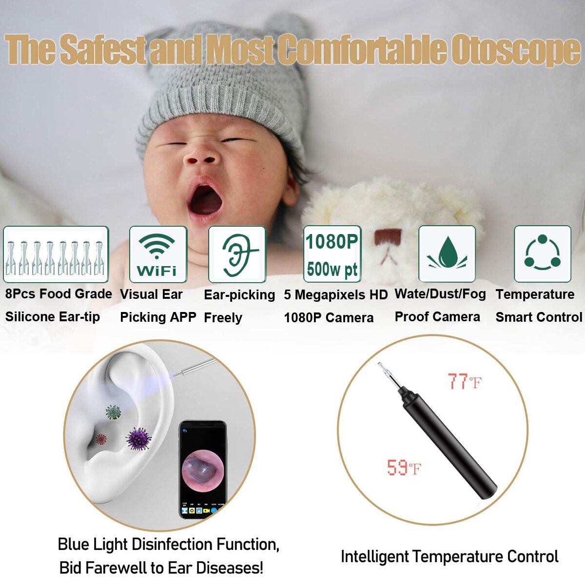 Ear Endoscope USB WIFI Smart Visual Earpick Handheld Earwax Remover Tool Multifunction For iOS Android Phone Tablet Ear Stick