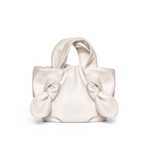 Summer Style Soft Leather Pleated Tote Bag Lady Shoulder Messenger Bag Cloud Bow Handle Women Handbag: White