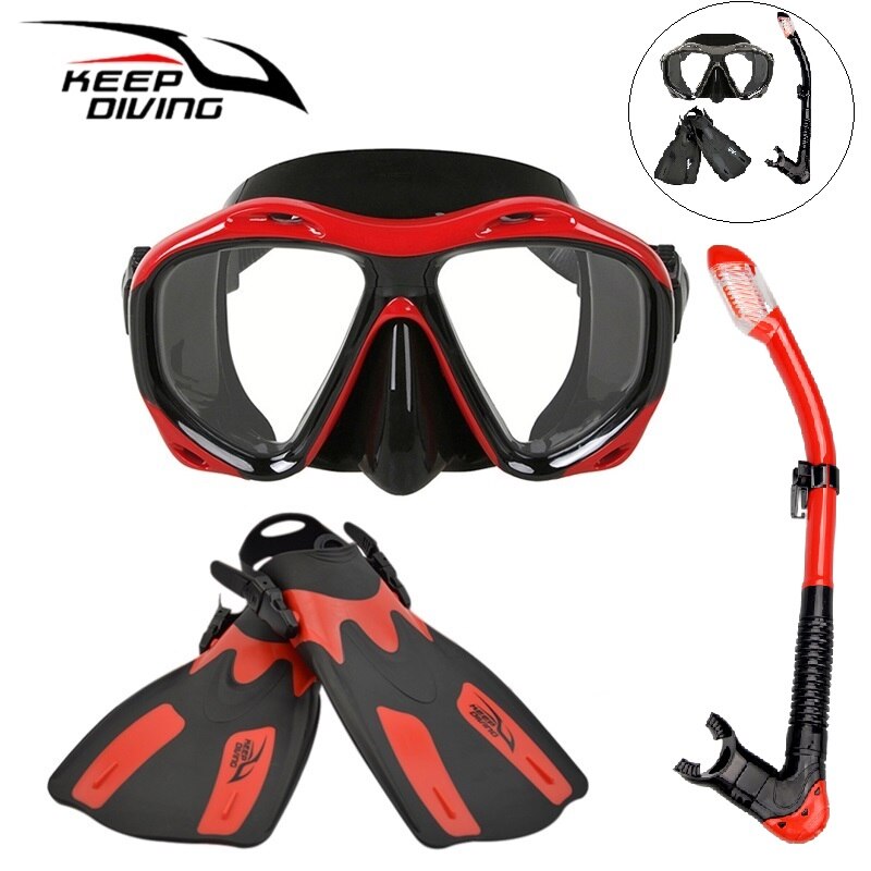 Snorkelen snorkelen duiken scuba zwemuitrusting siliconen duikmasker uitrusting + ademhalingsbuis + zwemvliezen
