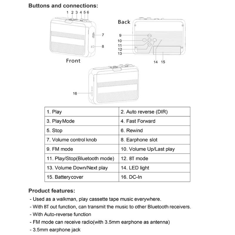 Portable Bluetooth-compatible Input Output Cassette Player FM Radio Players Transparent Cassette Tape Player USB Ports
