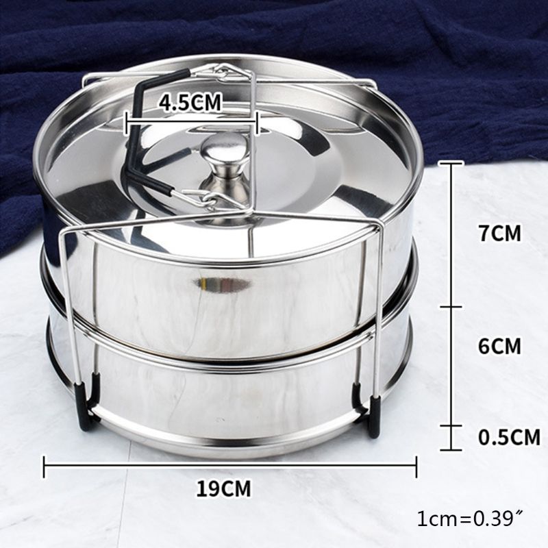 Stainless Steel Double Layer 2 Lid Stackable Steamer with Handheld Clamping Frame Home Kitchen Cooking Tools for Pressure Cooker