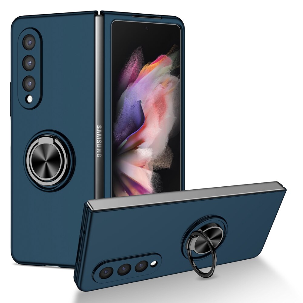 Para samsung galaxy z fold 3 5g caso de luxo zfold 3 ultra-fino cor sólida telefone capa anel suporte galaxy z fold3 casos: B