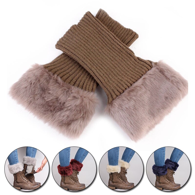Herfst winter effen kleur casual dames gebreide laarzen manchetten bont gebreide warme beenwarmers laarzen sokken beenwarmers schoenen set kerst