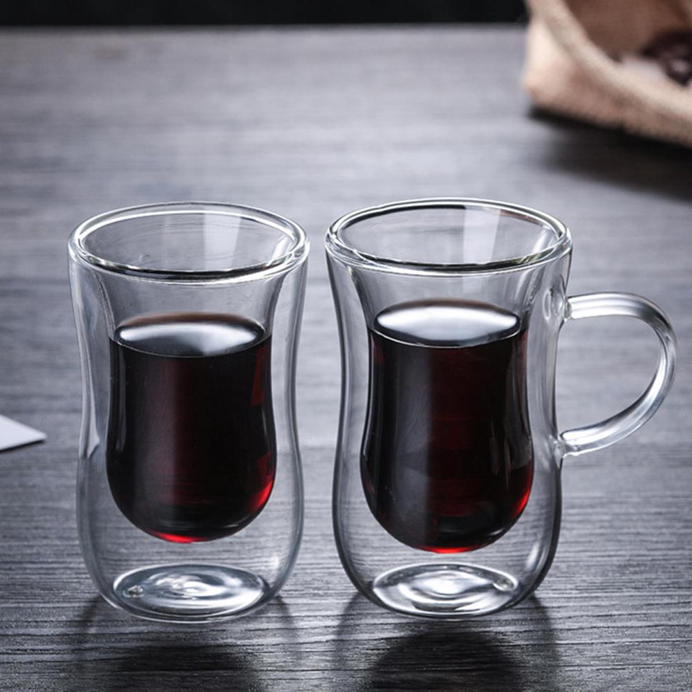 80ml Double Tasses de Café Avec la Poignée Tasses Potable Isolation Double Paroi Verre Tasse À Thé Drinkware Tasses à Lait