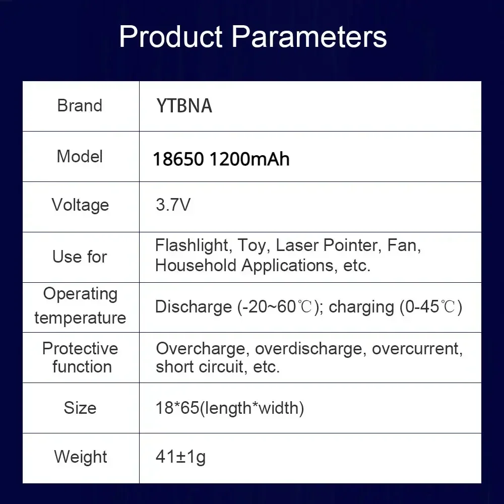 3.7V 18650 1200mAh Li-ion Rechargeable Battery for Lanterns, Flashlights, Doorbells,Fans, Shavers, Solar street light