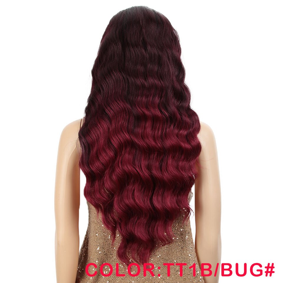 Perruque Lace Front Wig synthétique MAGIC de 28 pouces | perruque Lace Front Wig brune rouge doré, perruques ondulées et longues pour femmes,: TT1B-BUG