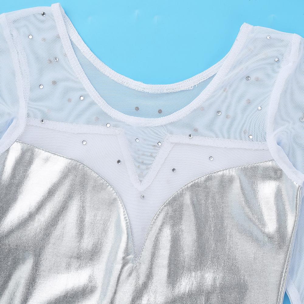 iEFiEL Kids Girls Dance Costumes Sparkly Rhinestone Metallic Ballerina Ballroom Dance Gymnastics Leotard Bodysuit Turnpakje