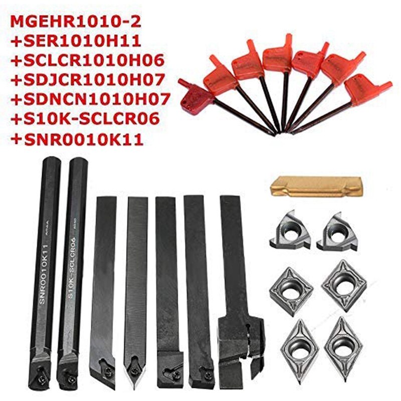 7Pcs Boring Bar Holder +7Pcs Carbide Insert Lathe Turning Tools + 7Pcs Wrenches for Semi-Finishing and Finishing