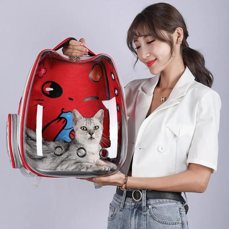 Cat Bag Breathable Portable Pet Carry Backpack Cat and Dog Outdoor Travel Backpack Transparent Cute Ear Pet Backpack Cat Bag