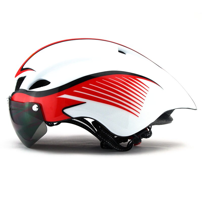 290g aero tt cykelhjelm beskyttelsesbriller cykling racercykel sportssikkerhed tt hjelm i skimmel cykel beskyttelseshjelm: Rød hvid