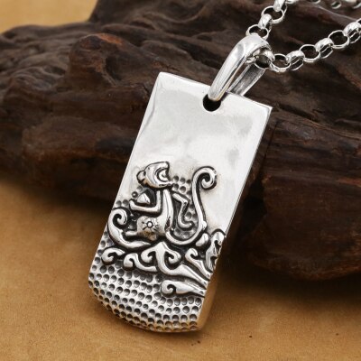 Handmade 100% 925 Sterling Silver the Chinese 12 Animal Pendant the Chinese Zodiac Pendant Good Luck Animal Amulet Pendant: Monkey