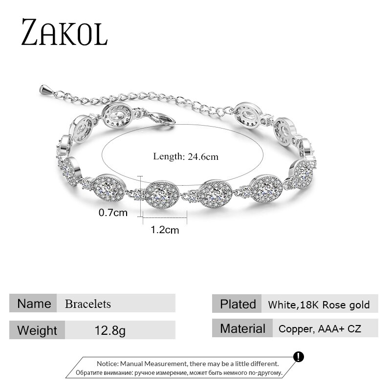 ZAKOL blanco rosa Color oro forma ovalada Zirconia cúbica cristal mujer pulsera boda pulseras joyería FSBP2115