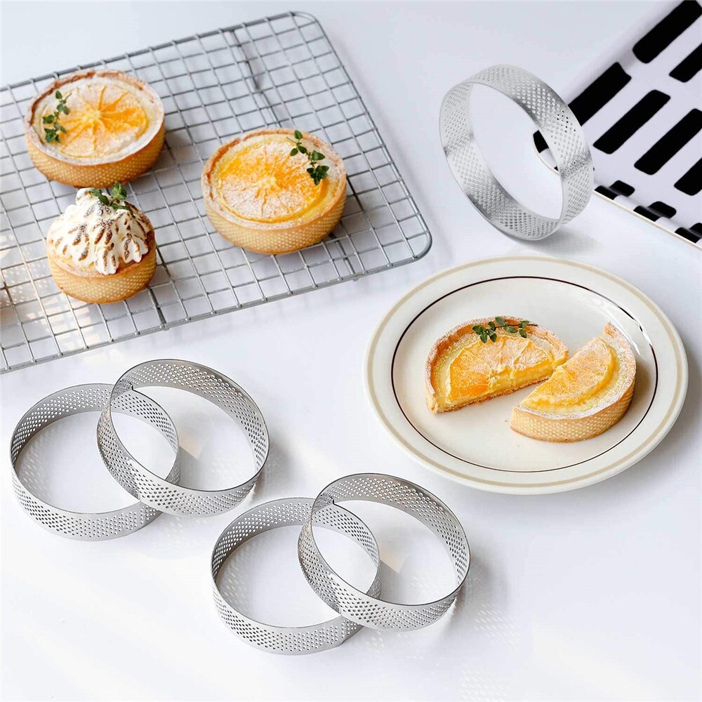 Tart Ring Stainless Steel Tartlet Mold Circle Cutter Pie Ring Heat-Resistant Perforated Cake Mousse Molds Tart Pastry